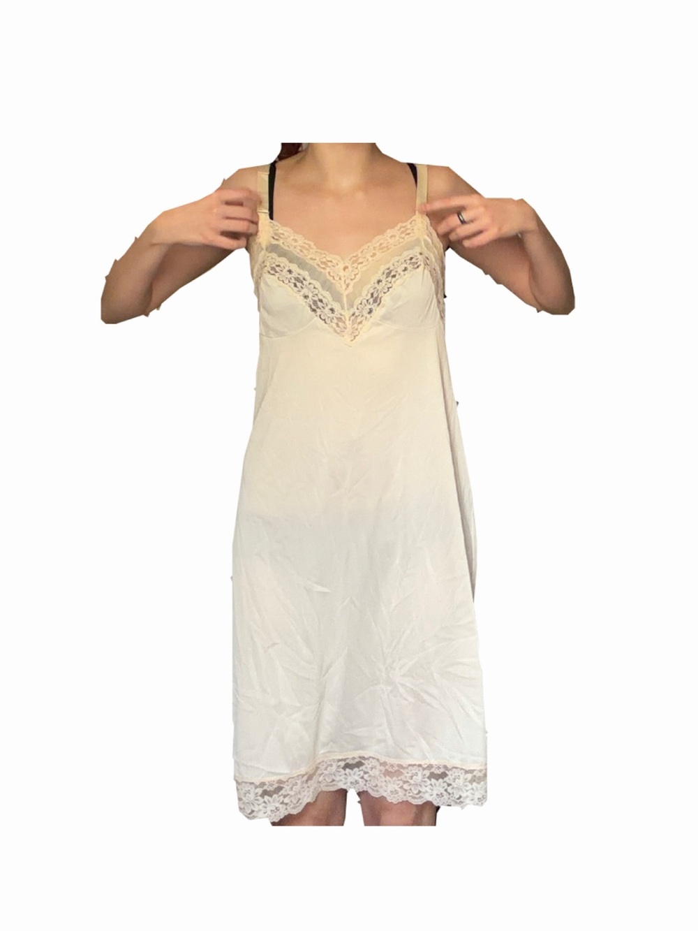 Vintage Cream Lace-Trim Slip Dress